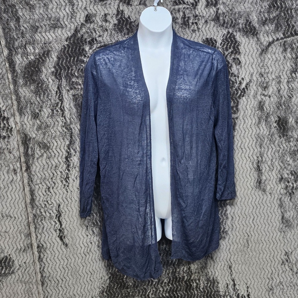Nic + Zoe Open Front Cardigan Sweater Womens XL Navy Linen Blend Sheer Sweater